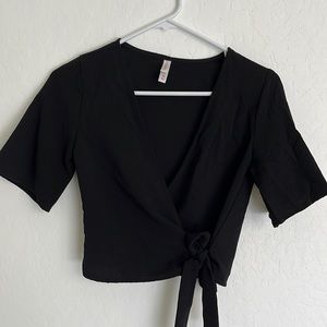 Black Cropped Wrapped Blouse